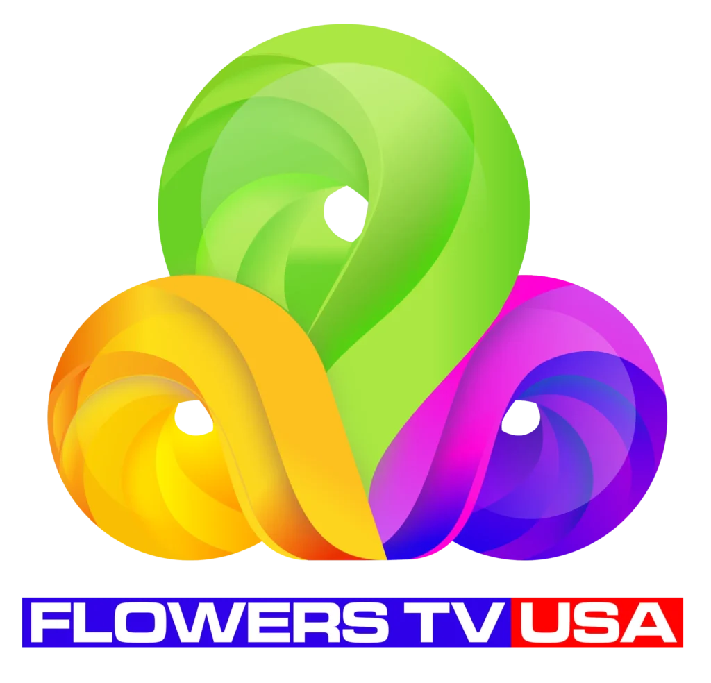 Flowers TV USA colorful official logo with vibrant abstract floral design